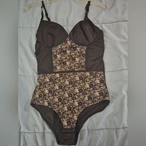 Jessica Simpson Black and Cream Lace Bodysuit